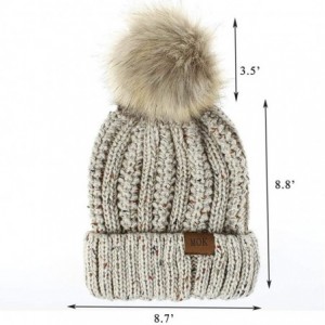 Skullies & Beanies Beanies Hats Women Faux Fuzzy Fur Pom Poms Warm Cable Knit Hat for Winter Thick Crochet Skully Cap - CB18Z...