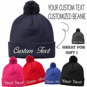 Skullies & Beanies Stc37 Custom Customized Pom Pom Solid Winter Beanie Hats - Royal - C218XOT02U0 $11.67