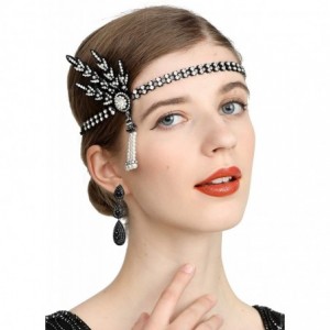 Headbands Art Deco 1920s Flapper Great Gatsby Leaf Wedding Bridal Tiara Pearl Headpiece Headband - T-black - CV12N79YV9B $16.40