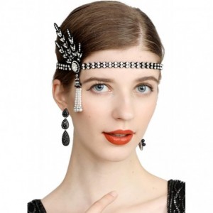 Headbands Art Deco 1920s Flapper Great Gatsby Leaf Wedding Bridal Tiara Pearl Headpiece Headband - T-black - CV12N79YV9B $16.40