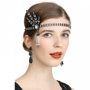Headbands Art Deco 1920s Flapper Great Gatsby Leaf Wedding Bridal Tiara Pearl Headpiece Headband - T-black - CV12N79YV9B $16.40
