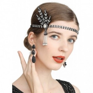 Headbands Art Deco 1920s Flapper Great Gatsby Leaf Wedding Bridal Tiara Pearl Headpiece Headband - T-black - CV12N79YV9B $16.40