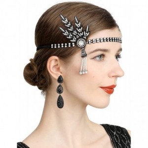 Headbands Art Deco 1920s Flapper Great Gatsby Leaf Wedding Bridal Tiara Pearl Headpiece Headband - T-black - CV12N79YV9B $16.40