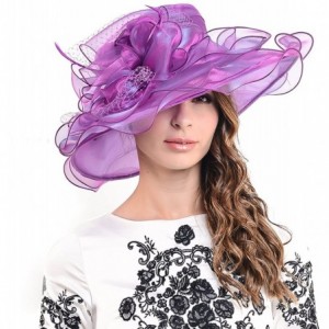 Sun Hats Fascinators Kentucky Derby Church Dress Large Floral Party Hat - Veil Purple - CJ11Y8HC2CR $29.57
