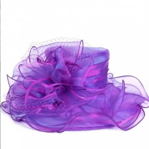 Sun Hats Fascinators Kentucky Derby Church Dress Large Floral Party Hat - Veil Purple - CJ11Y8HC2CR $29.57