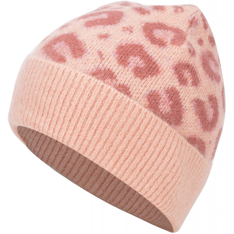 Skullies & Beanies Women Soft Knit Cuff Beanie Hat with Leopard Pattern Warm Winter Knit Beanie Skull Cap Knitting Hat - Pink...