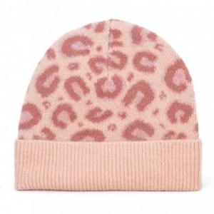 Skullies & Beanies Women Soft Knit Cuff Beanie Hat with Leopard Pattern Warm Winter Knit Beanie Skull Cap Knitting Hat - Pink...