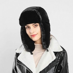 Bomber Hats Women Faux Fur Bomber Hat Ushanka Russian Trapper Hat with Ear Flap - Black - C2192TY3OIY $15.88