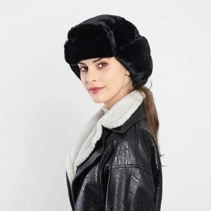 Bomber Hats Women Faux Fur Bomber Hat Ushanka Russian Trapper Hat with Ear Flap - Black - C2192TY3OIY $30.16