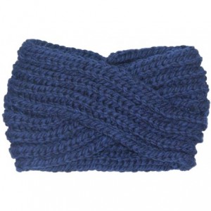 Headbands Women's Winter Knitted Headband Ear Warmer Head Wrap (Flower/Twisted/Checkered) - Navy - CA18HD4E80I $11.04