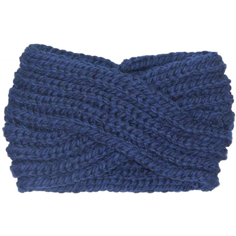 Headbands Women's Winter Knitted Headband Ear Warmer Head Wrap (Flower/Twisted/Checkered) - Navy - CA18HD4E80I $11.04