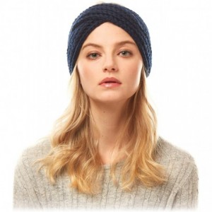Headbands Women's Winter Knitted Headband Ear Warmer Head Wrap (Flower/Twisted/Checkered) - Navy - CA18HD4E80I $11.04
