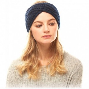 Headbands Women's Winter Knitted Headband Ear Warmer Head Wrap (Flower/Twisted/Checkered) - Navy - CA18HD4E80I $11.04