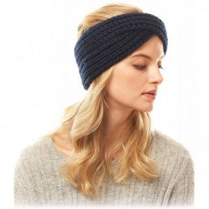 Headbands Women's Winter Knitted Headband Ear Warmer Head Wrap (Flower/Twisted/Checkered) - Navy - CA18HD4E80I $11.04