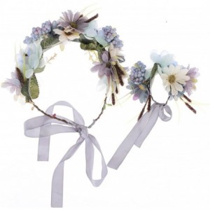 Headbands Women Flower Wreath Crown Floral Wedding Garland Headband Wrist Band Set - Blue - C912GKP1WZ7 $23.08