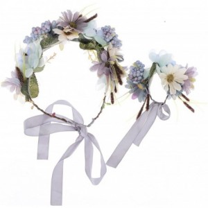 Headbands Women Flower Wreath Crown Floral Wedding Garland Headband Wrist Band Set - Blue - C912GKP1WZ7 $12.65