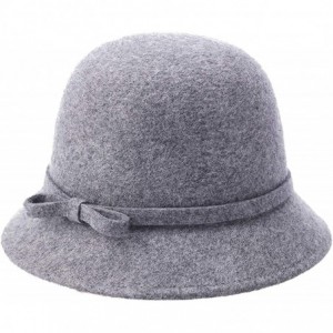 Bucket Hats 100% Wool Vintage Felt Cloche Bucket Bowler Hat Winter Women Church Hats - Gray56 - CQ18W82UTKN $22.29