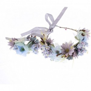 Headbands Women Flower Wreath Crown Floral Wedding Garland Headband Wrist Band Set - Blue - C912GKP1WZ7 $12.65