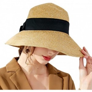 Sun Hats The New Womens Straw Hat Floppy Foldable Roll up Beach Cap Sun Hat - Black-8020 - CA1948KKLAD $17.84