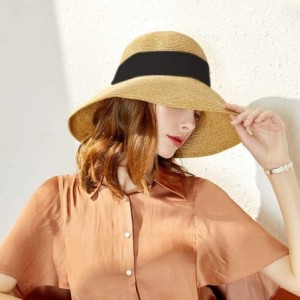 Sun Hats The New Womens Straw Hat Floppy Foldable Roll up Beach Cap Sun Hat - Black-8020 - CA1948KKLAD $17.84