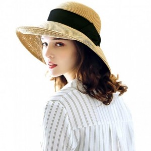 Sun Hats The New Womens Straw Hat Floppy Foldable Roll up Beach Cap Sun Hat - Black-8020 - CA1948KKLAD $17.84