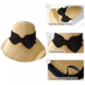 Sun Hats The New Womens Straw Hat Floppy Foldable Roll up Beach Cap Sun Hat - Black-8020 - CA1948KKLAD $17.84