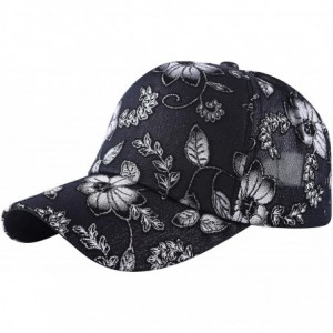 Baseball Caps Womens Floral Print Baseball Cap Adjustable Trucker Baseball Cap - Flower Black - C618SQKOM5H $12.16