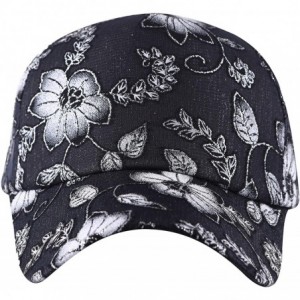 Baseball Caps Womens Floral Print Baseball Cap Adjustable Trucker Baseball Cap - Flower Black - C618SQKOM5H $12.16