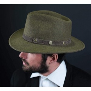 Fedoras Classic Traveller II Wool Felt Fedora Hat Packable Water Repellent - Olive - C111CRAO5Y9 $52.76