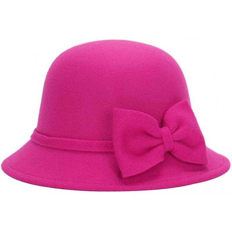 Bucket Hats Women Faux Wool Church Cloche Flapper Hat Lady Bucket Winter Flower Cap - 5 - CZ18HGL4UOH $13.98