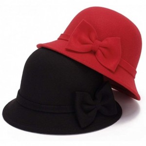 Bucket Hats Women Faux Wool Church Cloche Flapper Hat Lady Bucket Winter Flower Cap - 5 - CZ18HGL4UOH $13.98