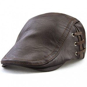 Newsboy Caps Men Classic Leather Flat Ivy Vintage Newsboy Driving Cap Cabbie Hat - Dark Brown - C3186S8W7GS $15.31