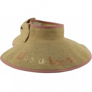 Sun Hats UPF UV Sun Protection Quote Rollable Travel Wide Brim Visor Beach Pool Hat - Life's a Beach- Blush - CX18CIQHEZ0 $19.65