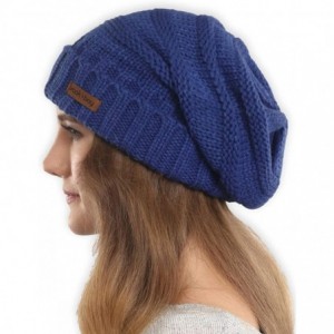 Skullies & Beanies Slouchy Cable Knit Beanie for Women - Warm & Cute Winter Knitted Caps for Cold Weather - Navy Blue - CP185...