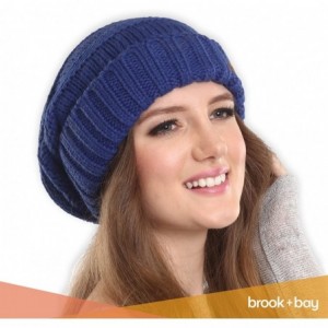 Skullies & Beanies Slouchy Cable Knit Beanie for Women - Warm & Cute Winter Knitted Caps for Cold Weather - Navy Blue - CP185...