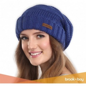 Skullies & Beanies Slouchy Cable Knit Beanie for Women - Warm & Cute Winter Knitted Caps for Cold Weather - Navy Blue - CP185...