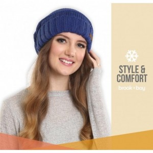 Skullies & Beanies Slouchy Cable Knit Beanie for Women - Warm & Cute Winter Knitted Caps for Cold Weather - Navy Blue - CP185...