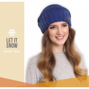 Skullies & Beanies Slouchy Cable Knit Beanie for Women - Warm & Cute Winter Knitted Caps for Cold Weather - Navy Blue - CP185...