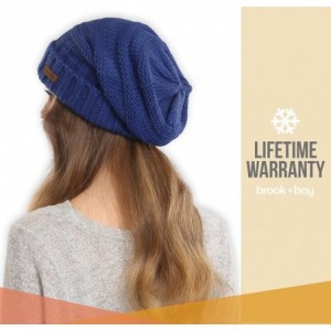 Skullies & Beanies Slouchy Cable Knit Beanie for Women - Warm & Cute Winter Knitted Caps for Cold Weather - Navy Blue - CP185...