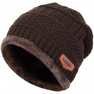Skullies & Beanies Winter Beanie hat- Warm Knit Hat Thick Fleece Lined Winter Hat for Men Women - Coffee - C718X7XX2QO $8.41