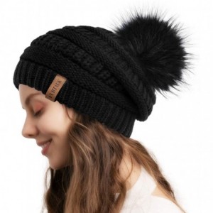Skullies & Beanies Winter Slouchy Beanie Hats Women Fleece Lined Warm Ski Knitted Pom Pom Hat - 35-black Mixkhaki - CJ18YUE2S...