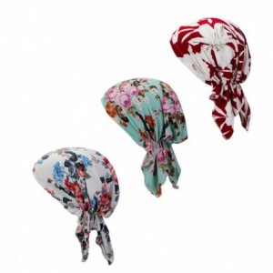 Skullies & Beanies Pre Tied Chemo Head Scarf 3 Packed Beanie Skull Cover Cap for Women (Set4-Floral) - B1-floral-3 Packed - C...