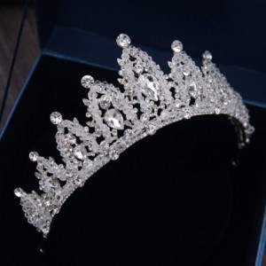 Headbands Handmade Rhinestone Bridal Crown Silver Crystal Diadem for Bride Headbands-Blue - Blue - CL18WU8I7LQ $19.48