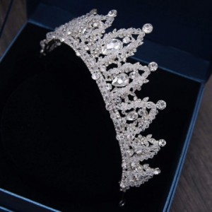 Headbands Handmade Rhinestone Bridal Crown Silver Crystal Diadem for Bride Headbands-Blue - Blue - CL18WU8I7LQ $19.48