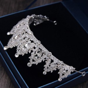 Headbands Handmade Rhinestone Bridal Crown Silver Crystal Diadem for Bride Headbands-Blue - Blue - CL18WU8I7LQ $46.28