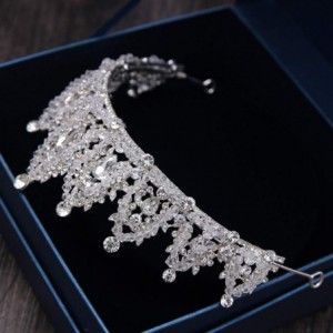 Headbands Handmade Rhinestone Bridal Crown Silver Crystal Diadem for Bride Headbands-Blue - Blue - CL18WU8I7LQ $19.48