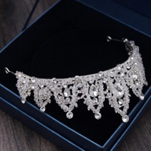 Headbands Handmade Rhinestone Bridal Crown Silver Crystal Diadem for Bride Headbands-Blue - Blue - CL18WU8I7LQ $46.28