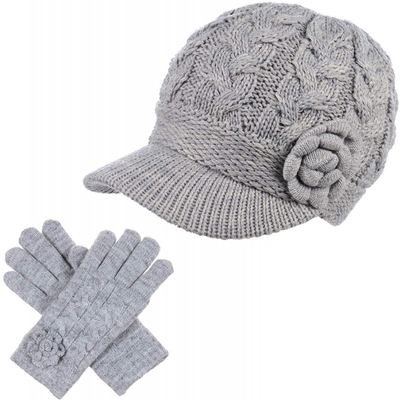 Newsboy Caps Women's Winter Fleece Lined Elegant Flower Cable Knit Newsboy Cabbie Hat - C419996CSKI $64.90