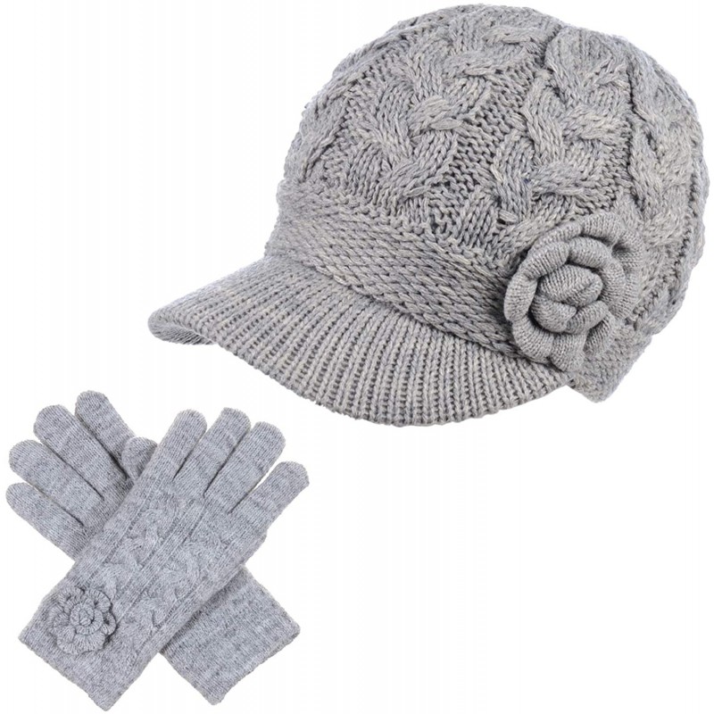 Newsboy Caps Women's Winter Fleece Lined Elegant Flower Cable Knit Newsboy Cabbie Hat - C419996CSKI $35.73