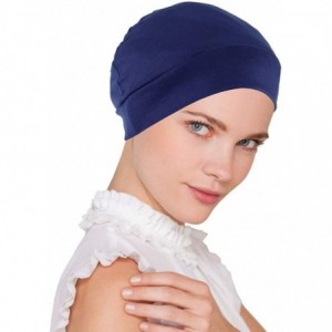 Skullies & Beanies Womens Soft Comfy Chemo Cap and Sleep Turban- Hat Liner for Cancer Hair Loss - 06- Navy Blue - C812JDC62XB...